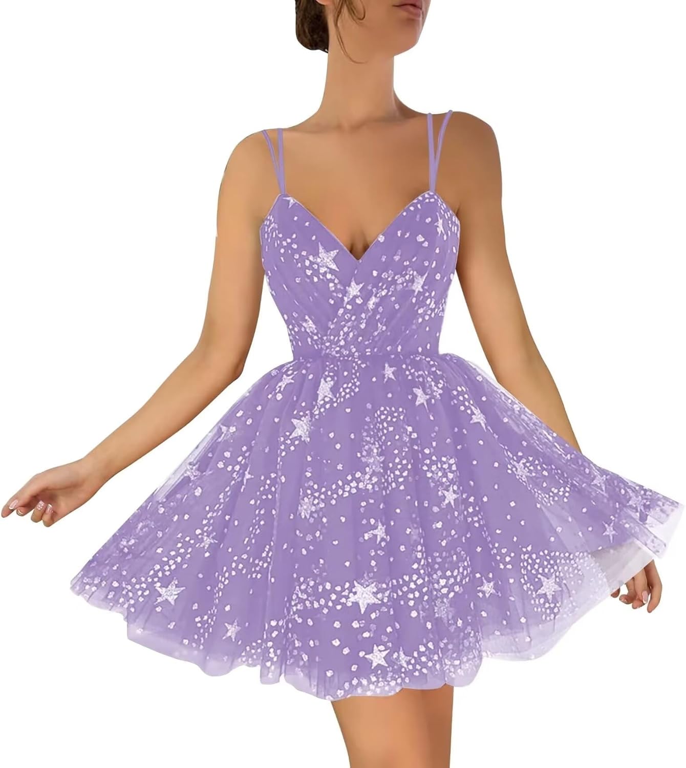 Smileven Women's Sparkle Starry Tulle Homecoming Dress Spaghetti Straps Mini Cocktail Prom Party Gowns