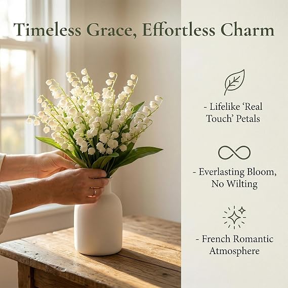 10 Pcs Artificial Flowers Of Lily Of The Valley, Artificial Flowers Vivid, Lily of The Valley Plastic Flower for Home Garden Party And Wedding Decoration