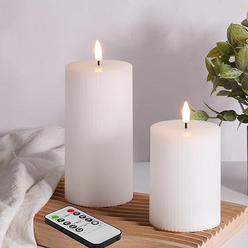 Miniatura 8 de Girimax Velas de pilar rojas sin llama con control remoto, velas de cera LED parpadeantes para decoración de Navidad D 3 pulgadas H 4 pulgadas 6