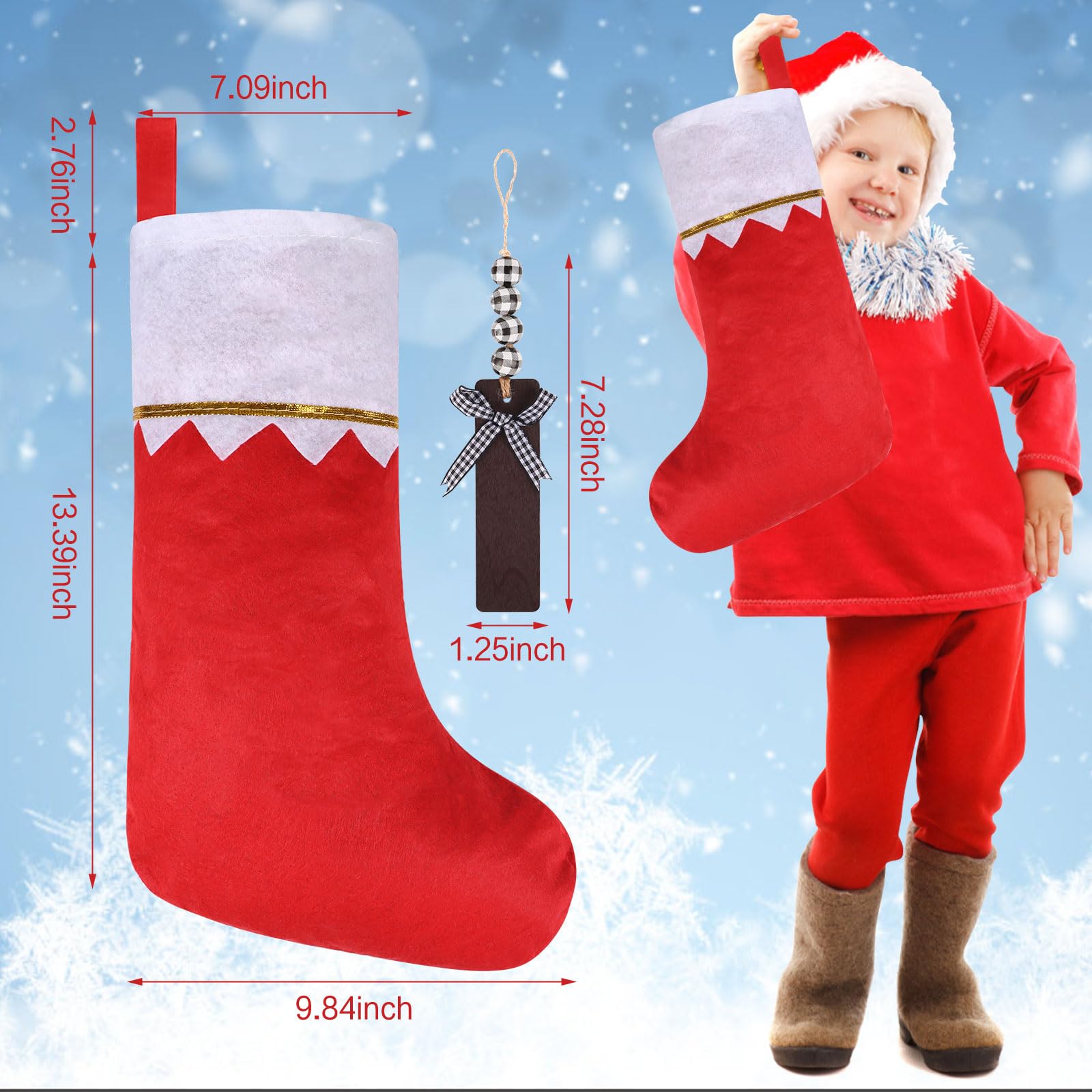 CCINEE Filz-Weihnachtsstrümpfe, groß, personalisierbar, Weihnachtsstrumpf-Dekorationen mit hölzernen Namensschildern für Weihnachtsbaum, Wand, Kamin, Heimdekoration (rot), 6 Stück