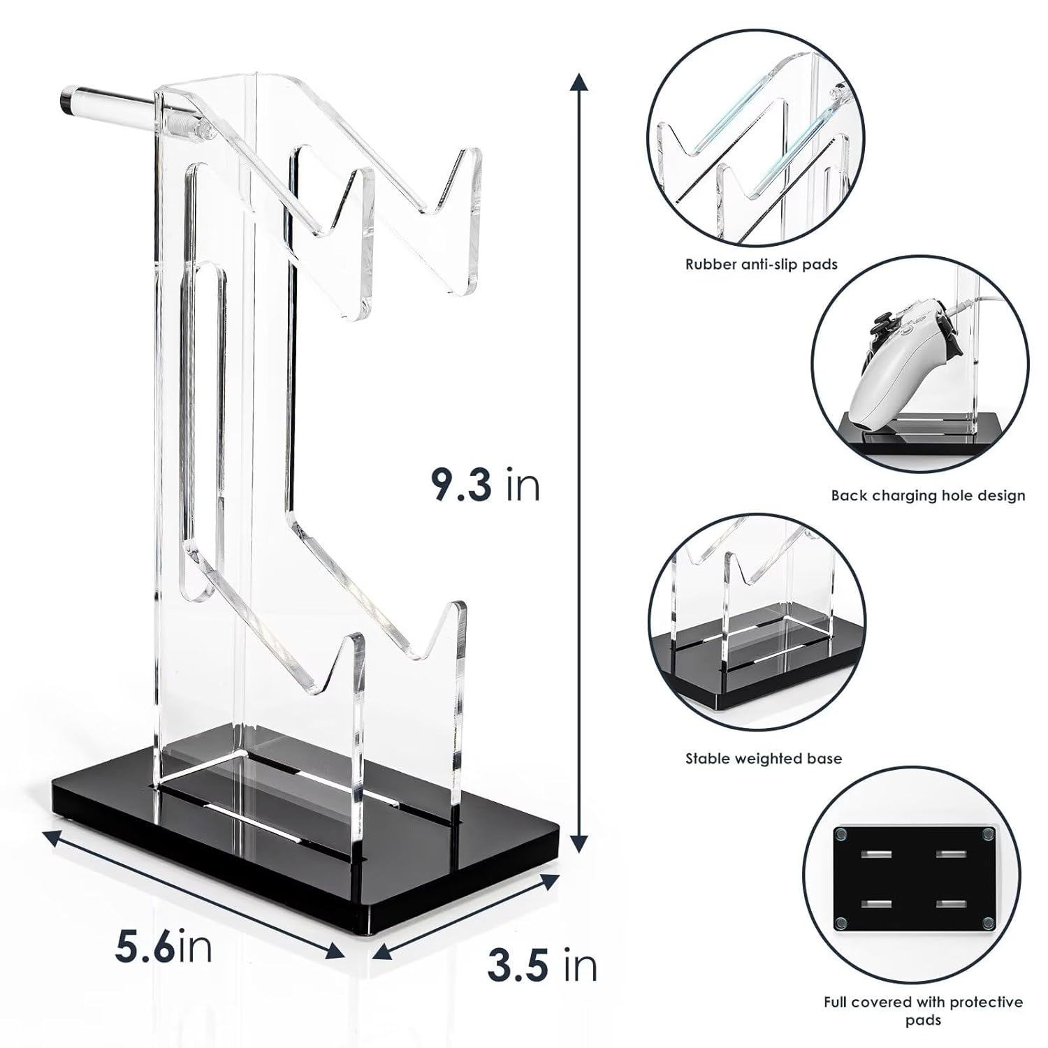 OAPRIRE Controller Holder Headset Stand, 2 Tier Acrylic Gaming Controller Stand Compatible with PS4, PS5, Xbox ONE, Switch, Universal Design (Black)