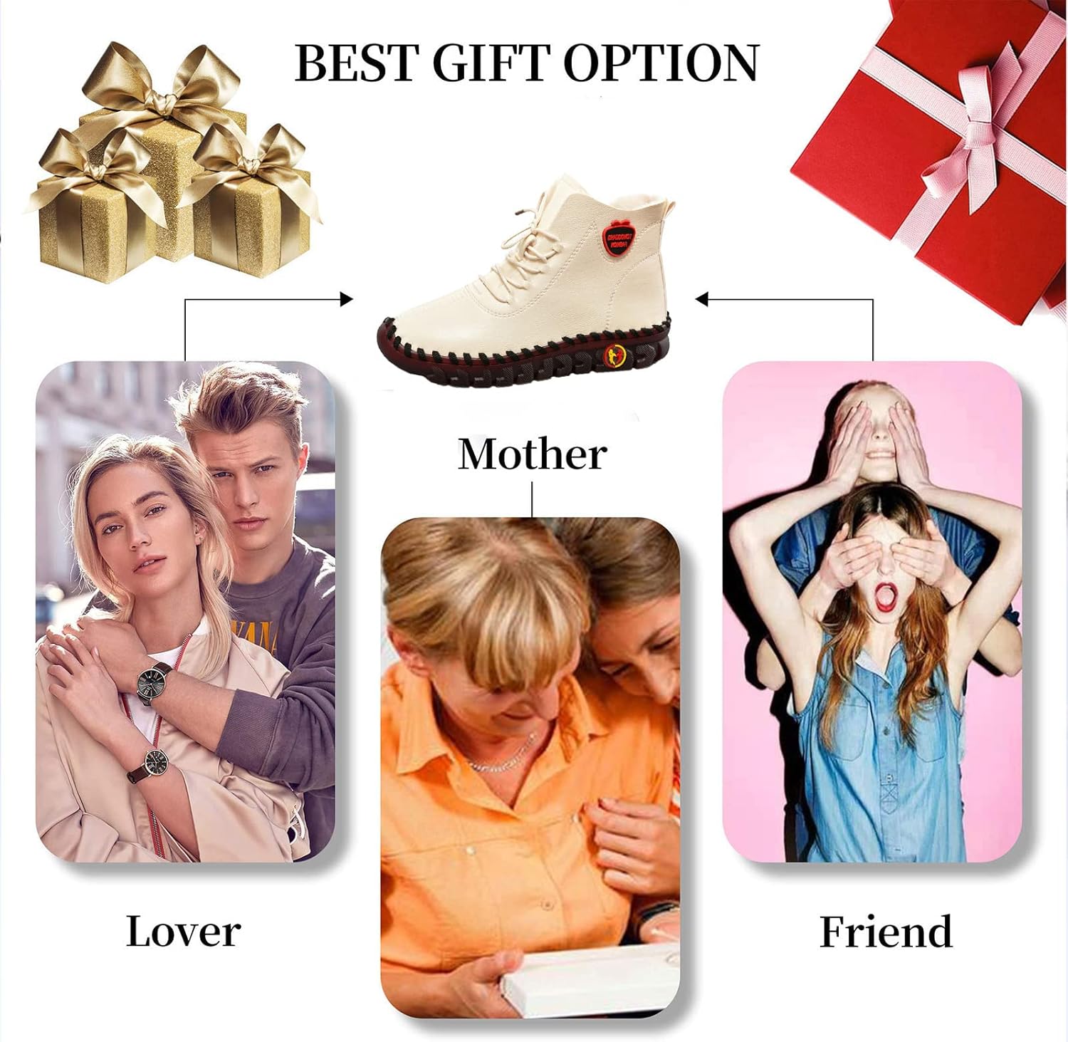 Women's Leather Fleece Warm Hand-Stitched Ankle Cotton Shoes?Winter Soft Sole Non-Slip Waterproof Casual Snow Boots