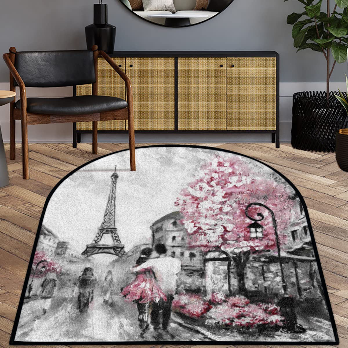 TropicalLife Dywan do salonu z motywem wieży Eiffla z widokiem na ulicę 100 x 120 cm Paryż Wieża Eiffla dywaniki do domu sypialni kuchni duża okrągła antypoślizgowa mata podłogowa dywanik