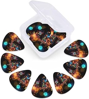 12 Pack Guitar Picks With Organizer Box Colorful Music Notes Bass Picks Thin, Medium & Heavy 3 Different Thickness Celluloid Plectrums For Electric Acoustic Guitars Ukulele Bass, Guitar Gifts