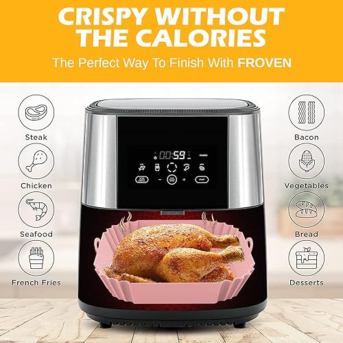 Miniatura 8 de 8 Inch Square Silicone Air Fryer Liners (2 Pack) Pink & Grey Reusable Non-Stick Inserts with Handles for Mess-Free Cooking & Heat Resistance – For