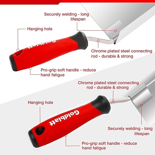 Miniatura 7 de Goldblatt Juego de 2 paletas de acero inoxidable y 2 piezas de herramientas de esquina para paneles de yeso, incluye paletas de acabado de 16 x