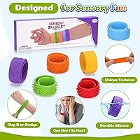 Vista 3 de 6 pulseras antiestrés para niños y adultos, pulseras de silicona texturizada, juguetes sensoriales para autismo, ansiedad, TDAH, calma