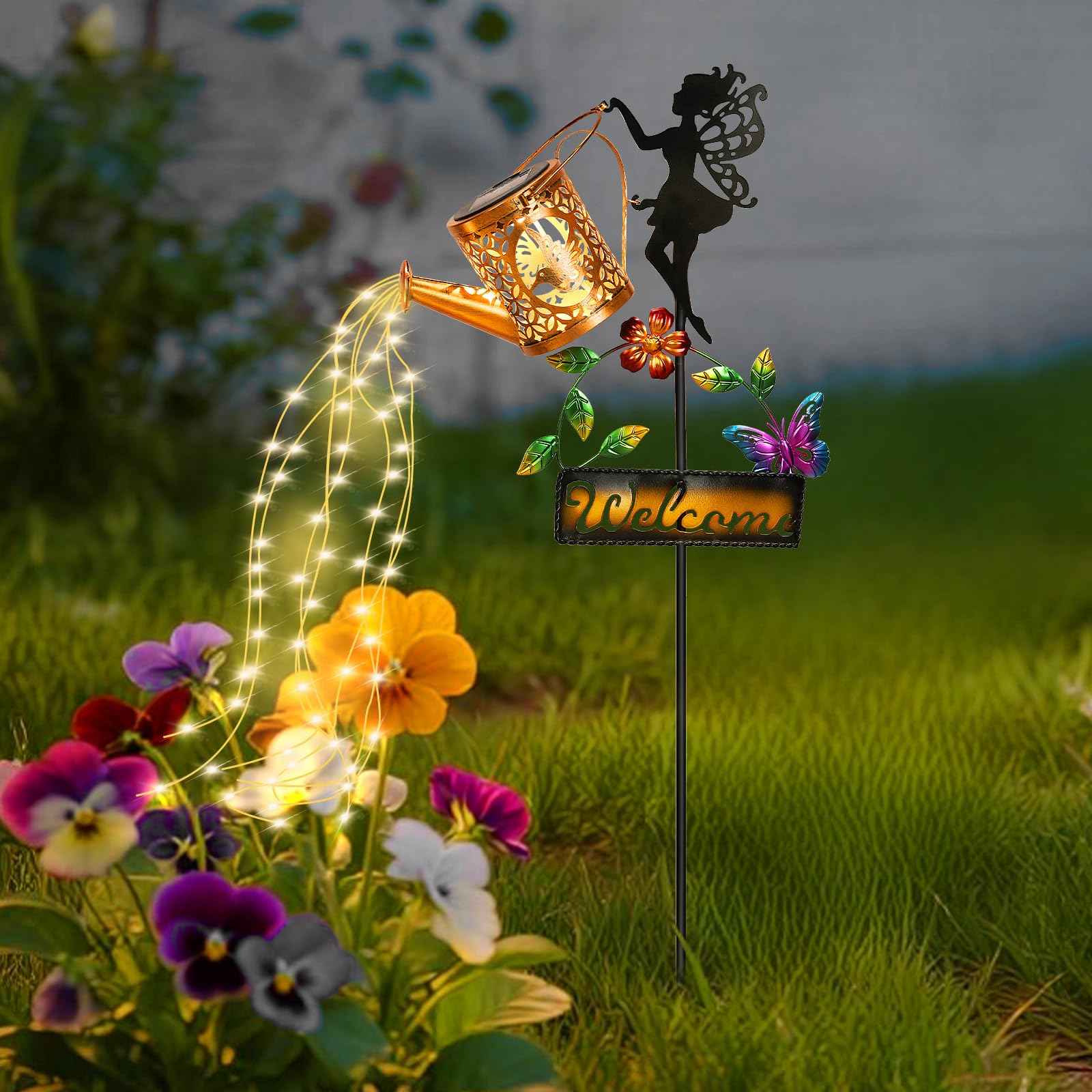 Tremdwoto garten solarleuchten für außen gartendeko,solar giesskanne für außen mit schäferhaken,solarleuchten garten,gießkanne solar für Terrasse, Hof, Weg deko garten