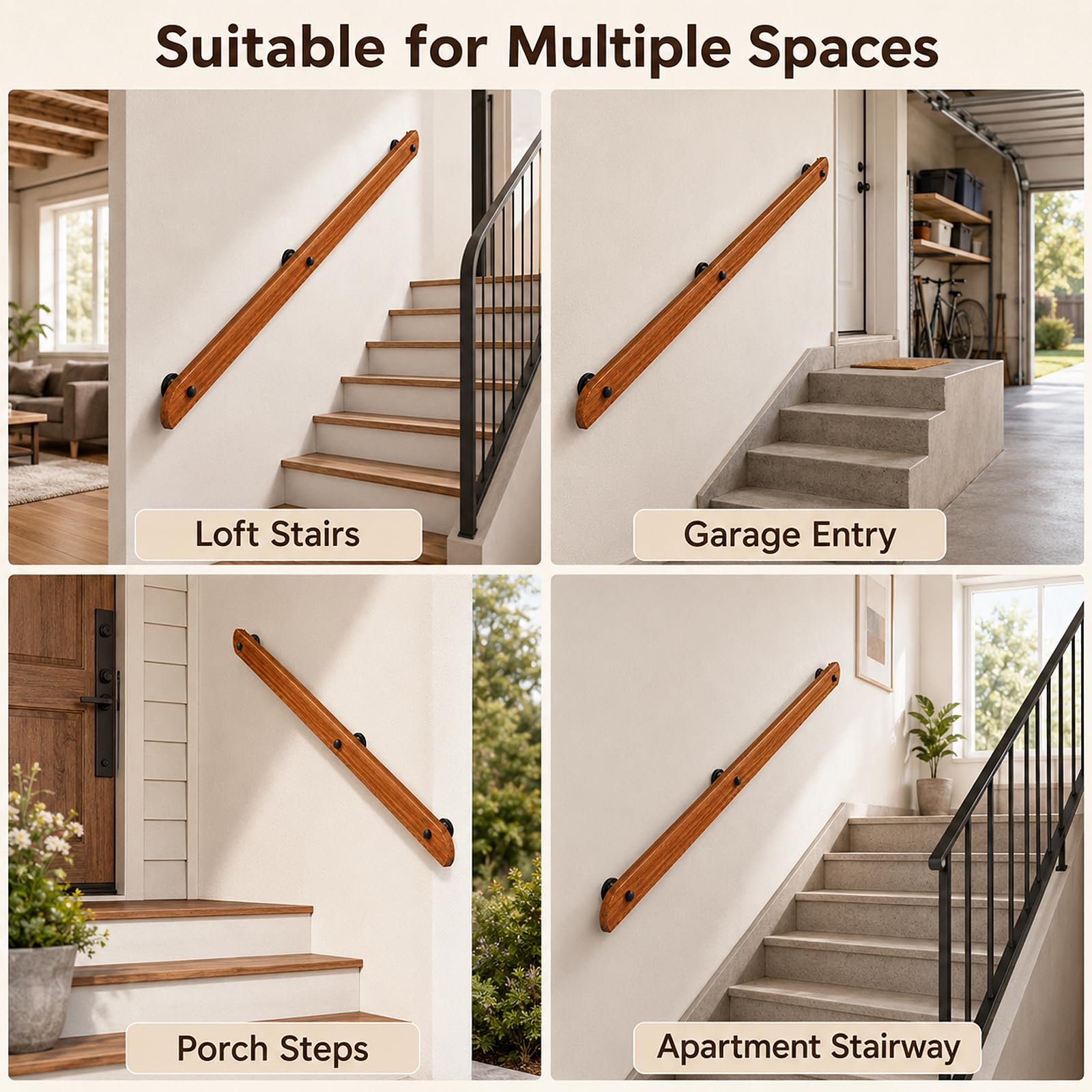 Wooden Handrails for Stairs Non-Slip Stair Banister with Brackets, 400cm - Image 6