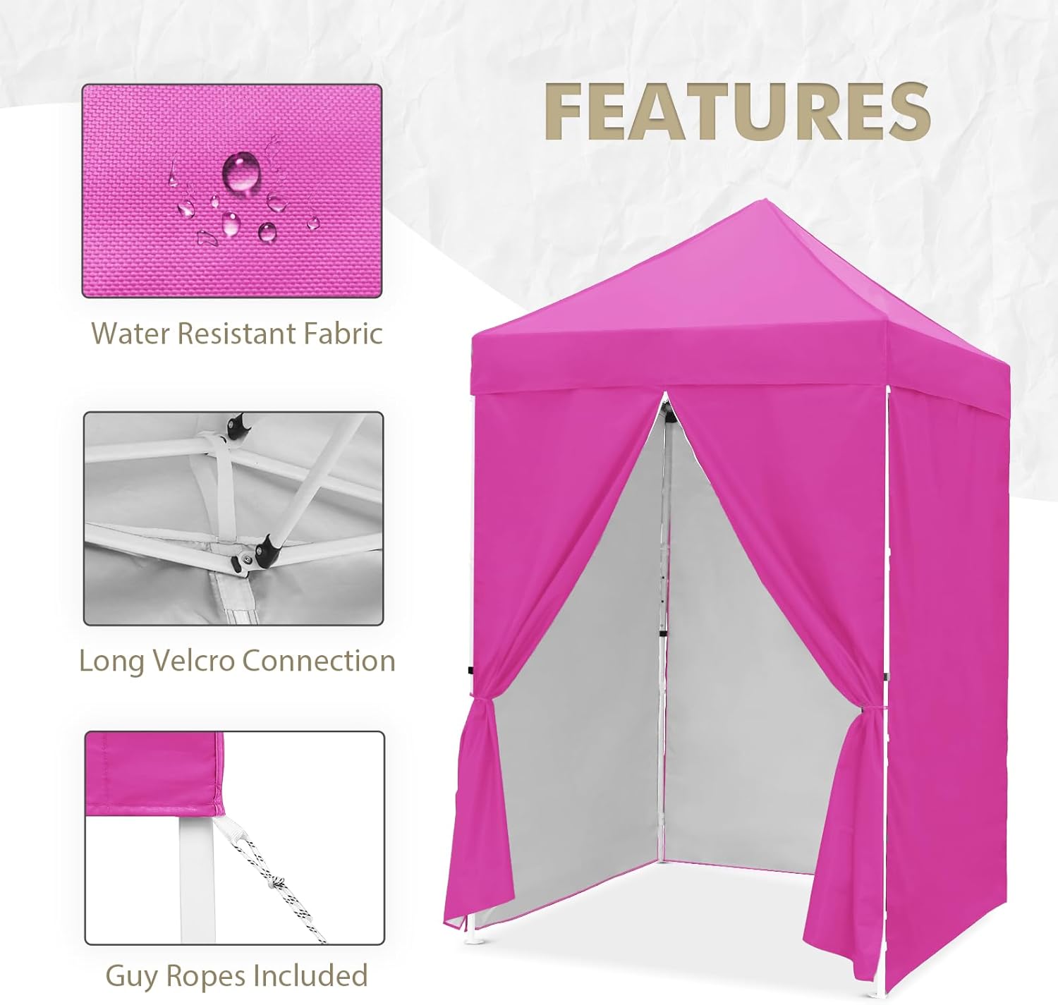EAGLE PEAK 5x5 Instant Canopy with 4-Side Wall Panels, Small Pop up Portable Canopy Tent with Carry Bag, Light Weight Sun Shelter for Sports, Camping and Beach, Pink