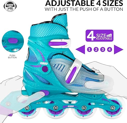 Miniatura 3 de Crazy Skates Patines en línea ajustables para niñas y niños se ajustan para adaptarse a 4 tamaños modelo 148