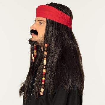Boland 8236897 Black Pirate Wig - Black Straight Hair, Retro Style Costume Accessory for Adults - Standard Size for Cosplay, Halloween, and Pirate-Themed Events