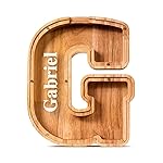 Summidate Customized Name Large Wooden Piggy Bank for Kids Boys Girls Alphabets Letter A-Z Coins Bills Money Change Bank Box Initial on Clear Cover (Laser Engraved) (Alphabet-G, Personalized-9)