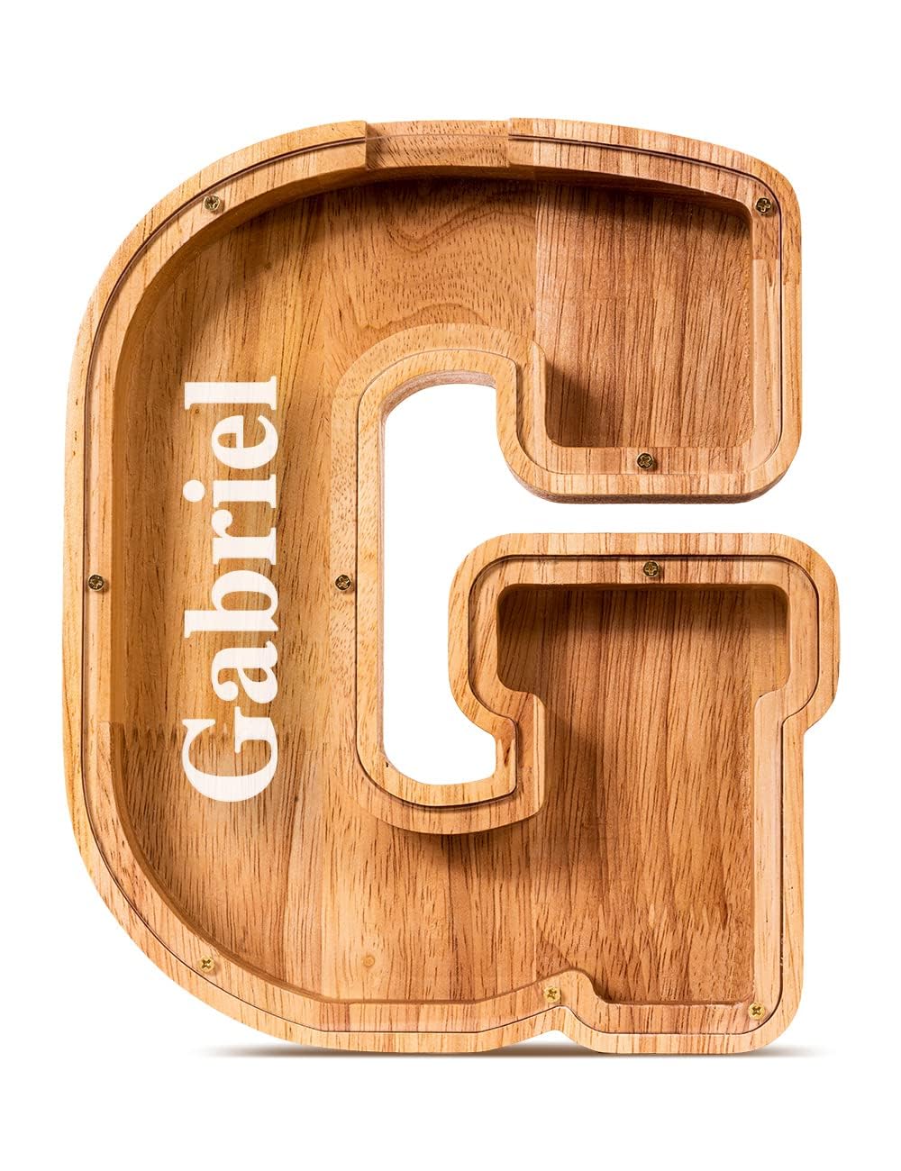Summidate Customized Name Wooden Letter Money Box for Kids Boys Initial Alphabets Piggy Bank A-Z Coins Bills Money Change Bank on Clear Cover (Laser Engraved) Decor Educational Toys โ image 1