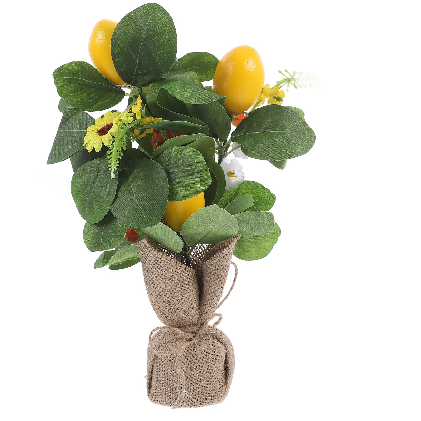 LOGOFUN Artificial Lemon Tree Fake Lemon Plant with Hemp Cloth Base Plastic Lemon Fruit Tree for Home House Office Desktop Decor