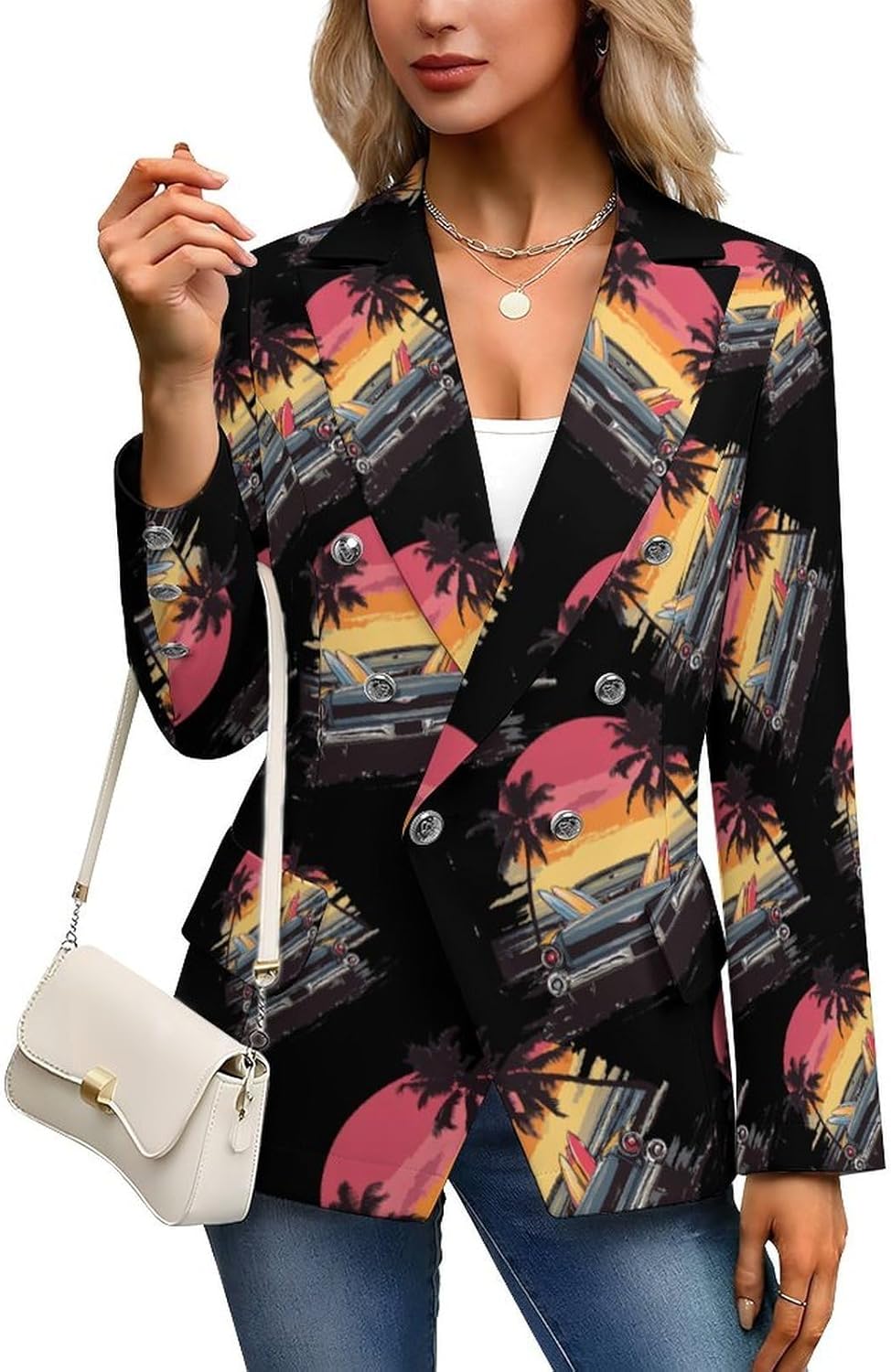 Surf-Cars and Surfboard Women's Blazer Long Sleeve Suits Business Casual Blazers Jackets Lapel Open Front Suit