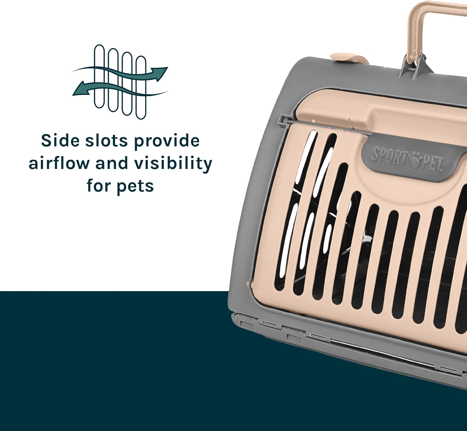 SportPet Designs Foldable Travel Cat Carrier - Front Door Plastic Collapsible Carrier, Gray and Tan, Medium (Pack of 1)