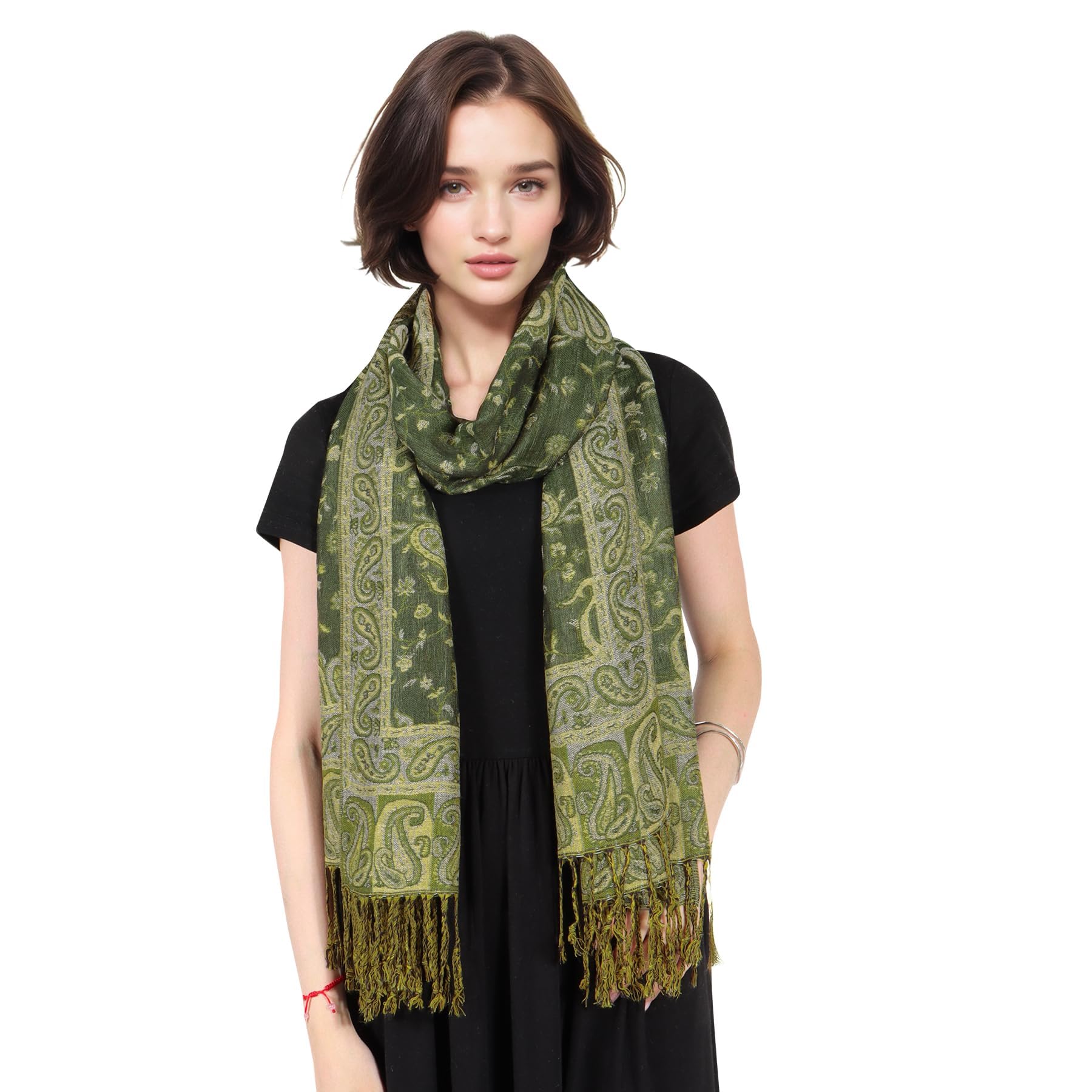 Lamca Sciarpa pashmina da donna, morbida e setosa, reversibile, motivo cachemire, scialle da donna, Beige-07, Etichettalia unica