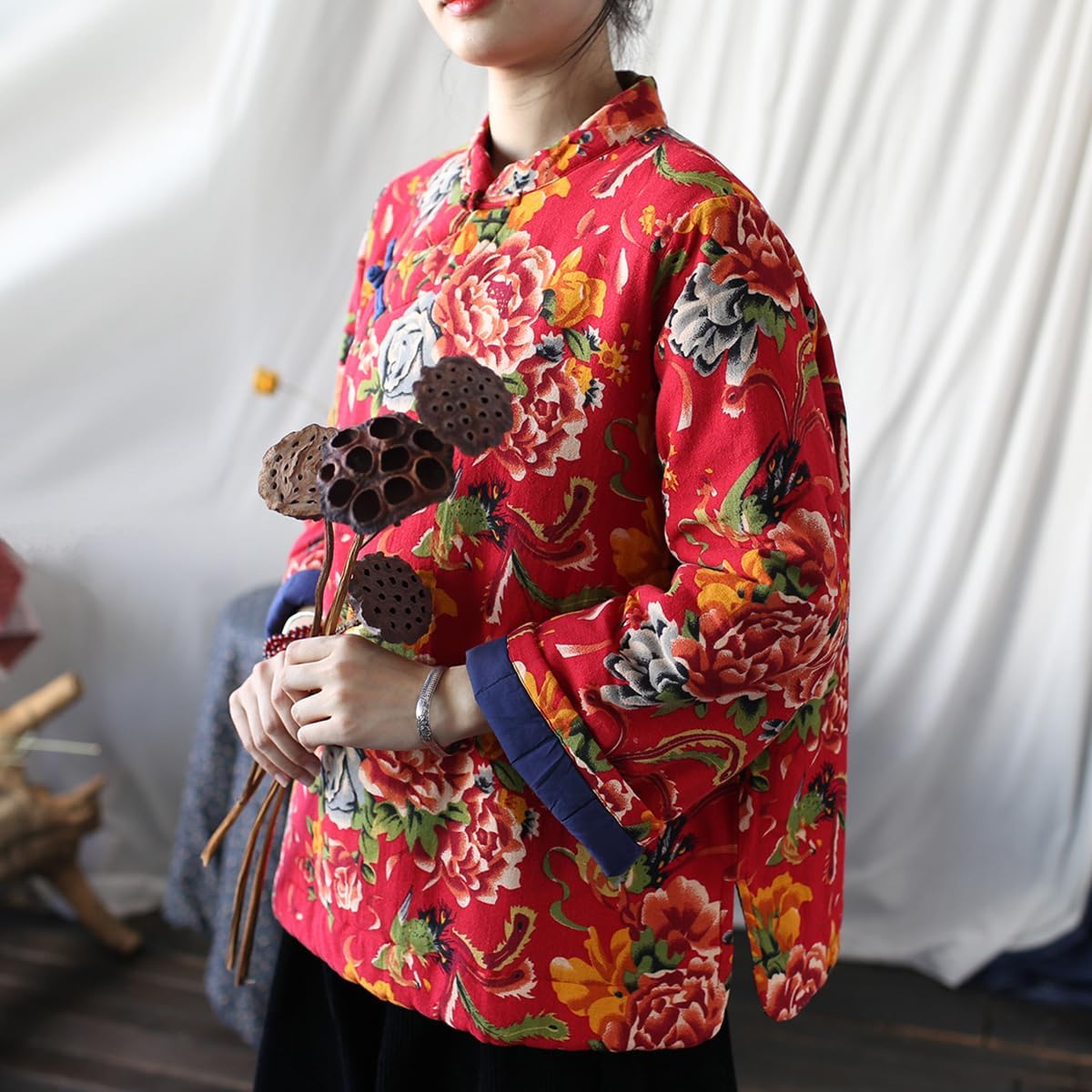 Ystylee Women Quilted Jacket Chinese Ethnic Northeast Large Flower Vintage Jacket Soft Cropped Padded Jacket