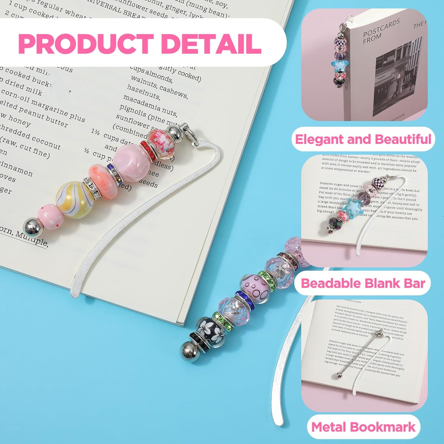 Beadable Bookmarks 20pcs Beaded Bookmark DIY Metal Blank Bar Bulk for Beads Craft Jewelry Pendant Charm Gift Modern Beaded for DIY Making Craft Book Lover Student Teacher Office Supply Beading Mark - Image 3