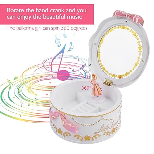 Miniatura 5 de Caja musical de música, caja de almacenamiento de joyas para bailarina, juego de joyas giratorio para niños y niñas (blanco)