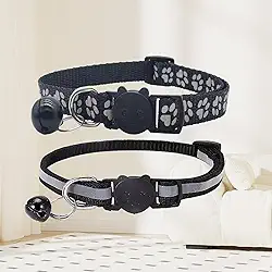 Pacote com 2 coleiras para gatos breakaway - Coleira refletiva ajustável de 19 a 30 cm com sino - Coleira para animais de estimação com visibilidade noturna (preto)