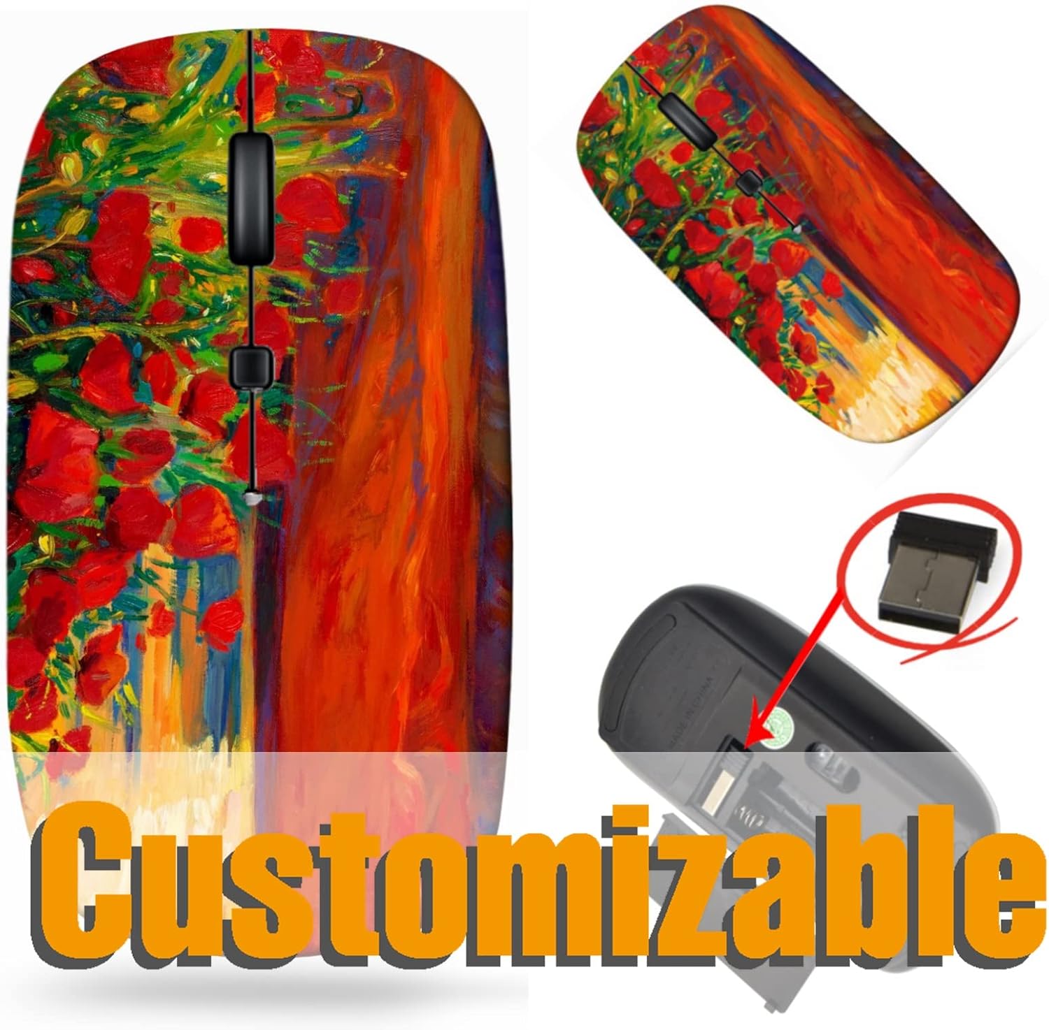 maizi Wireless Mouse Cute for PC Computer Chromebook Notebook, Wireless Mice Cute Image ID: 15209788 Original Oil Painting 2.4G USB Receiver Portable Printed in USA