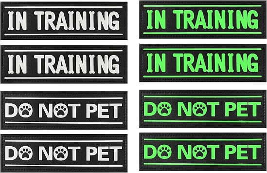 4Pcs Dog Patches for Harness, DO NOT PET Harness Patches with Hook Backing, in Training Dog Patch, Reflective Removable Tags, Creative Cartoon Font