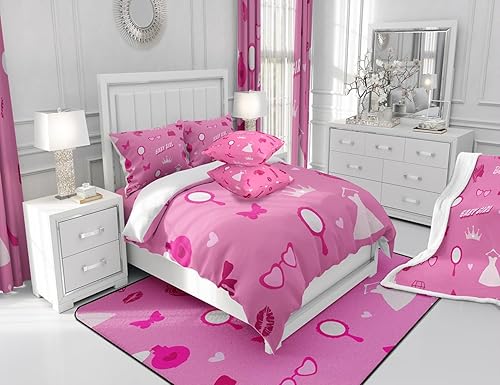 Miniatura 6 de Manfei Juego de funda de edredón rosa femenina, tamaño matrimonial, juego de ropa de cama de 3 piezas de dibujos animados para niños y niñas,