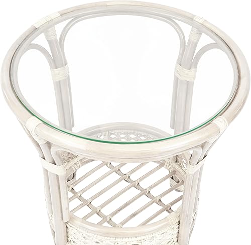 Miniatura 9 de Pelangi - Mesa redonda de café hecha a mano, mimbre natural de ratán ecológico con tapa de cristal