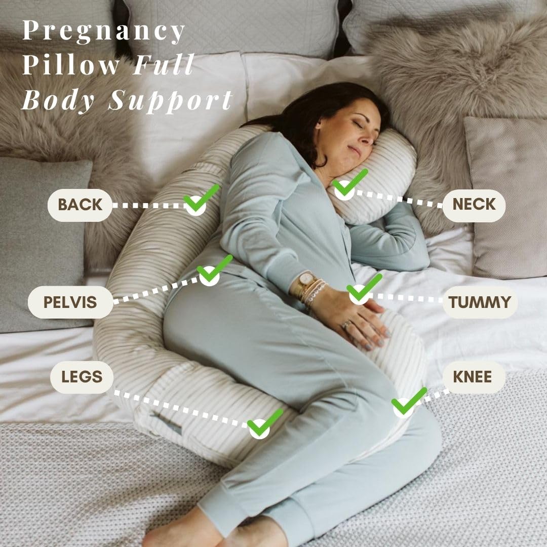 BellaMoon Almohada de embarazo 3 en 1, soporte de almohada de cuerpo completo para mujeres embarazadas, almohadas de embarazo ajustables en forma de C para dormir, amamantar y tumbona para bebé, funda