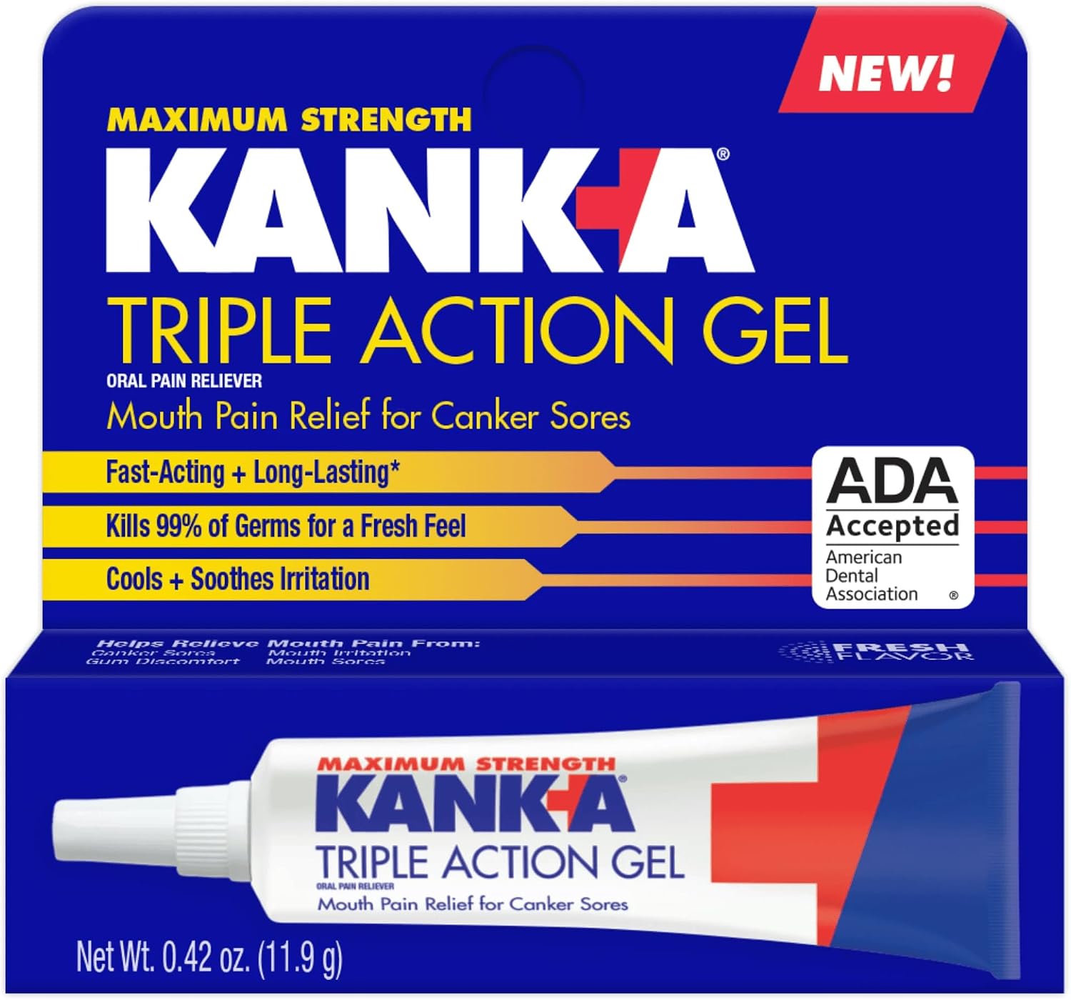 Kank-A Triple Action Gel, Fast & Long Acting Mouth Pain Relief, 0.42 oz