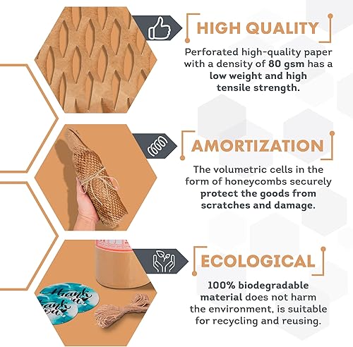Vista 19 de Papel de embalaje de panal negro para mover rompibles, 15 pulgadas x 100 pies. Suministros de envío frágiles. Materiales de embalaje perforados