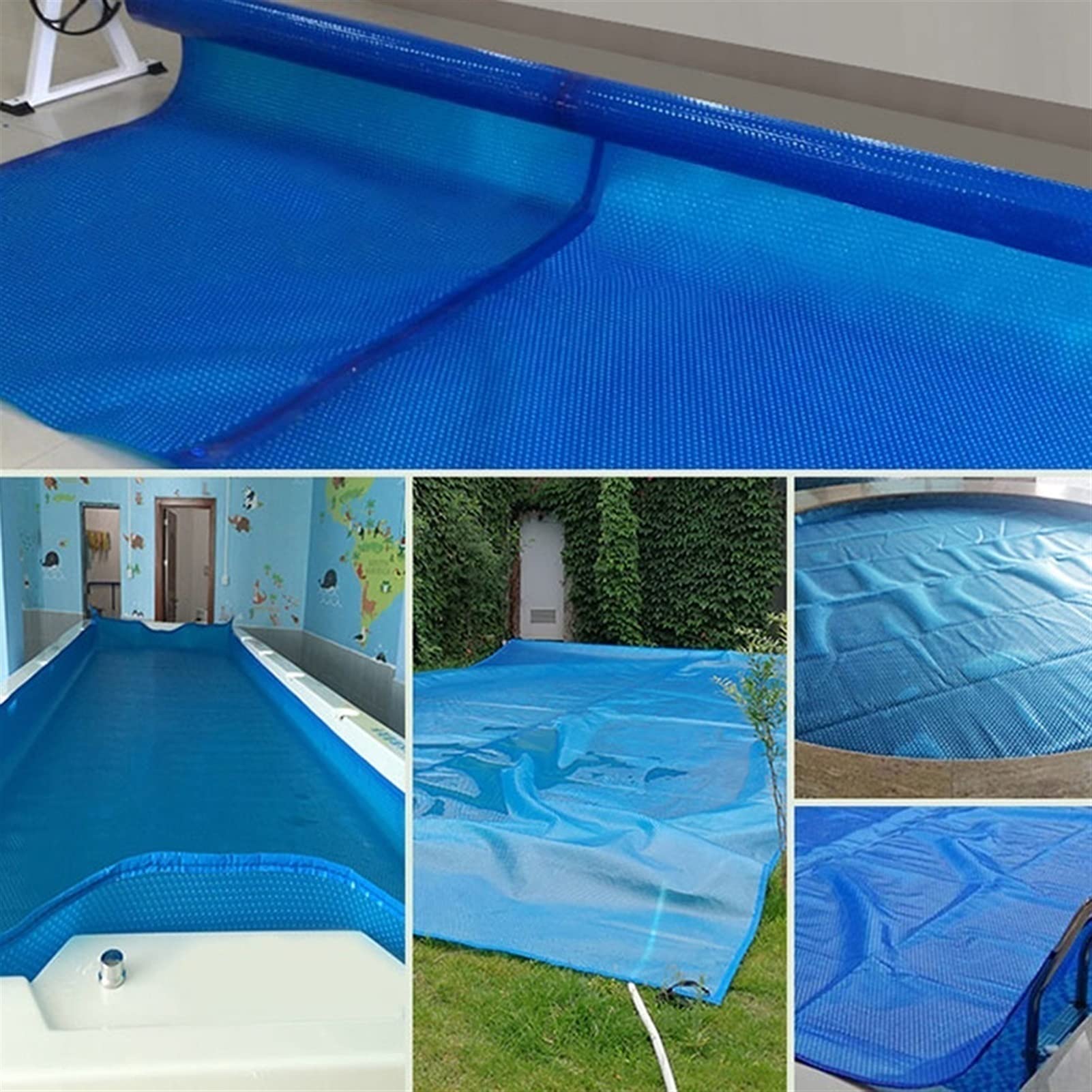 Cobertor Solar Piscinas Rectangular Cubierta de Piscina Borde con Cinta Adhesiva con Ojales, Película de Aislamiento de Calor de Burbuja Solar Anti Polvo a Prueba de Lluvia Protector de Piscinas