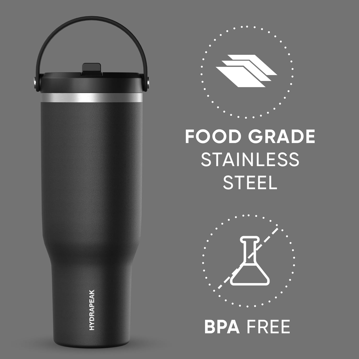 Hydrapeak Nomad 40 oz Tumbler with Handle and Straw Lid, Leakproof, Double Insulated, 40oz Cup Stainless Steel (Black) - Image 4