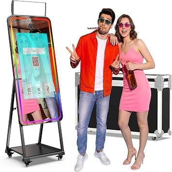 Magic Mirror Photo Booth Machine with 12MP 4K HD Camera, 32" Interactive Touchscreen,Instant Print Share Photo Booth,CHACKTOK VIP,Remote Control RGB Rlight,Perfect for PartiesAndroid,Flight Case