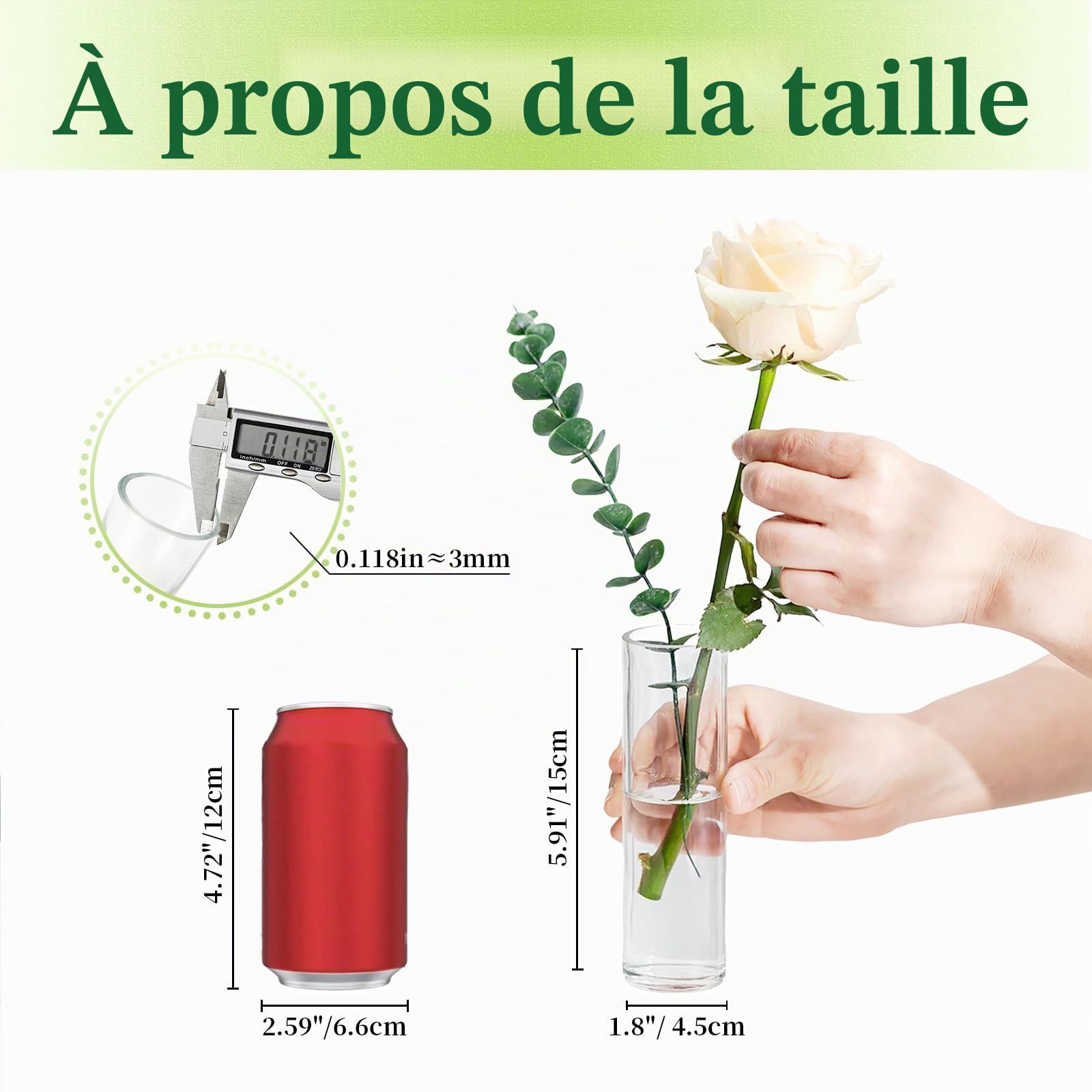 Hewory Petit Vase en Verre pour Fleurs - 24 Vase Transparent Verre pour Decoration Mariage - 15cm de Haut Vases Cylindrique Transparent pour Centre de Table Decoration Interieur