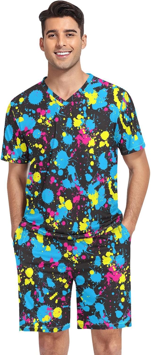 Laprad Men's Pajamas Set Two Piece Short Sleeve Sleepwear Loungewear V-Neck with Pockets
