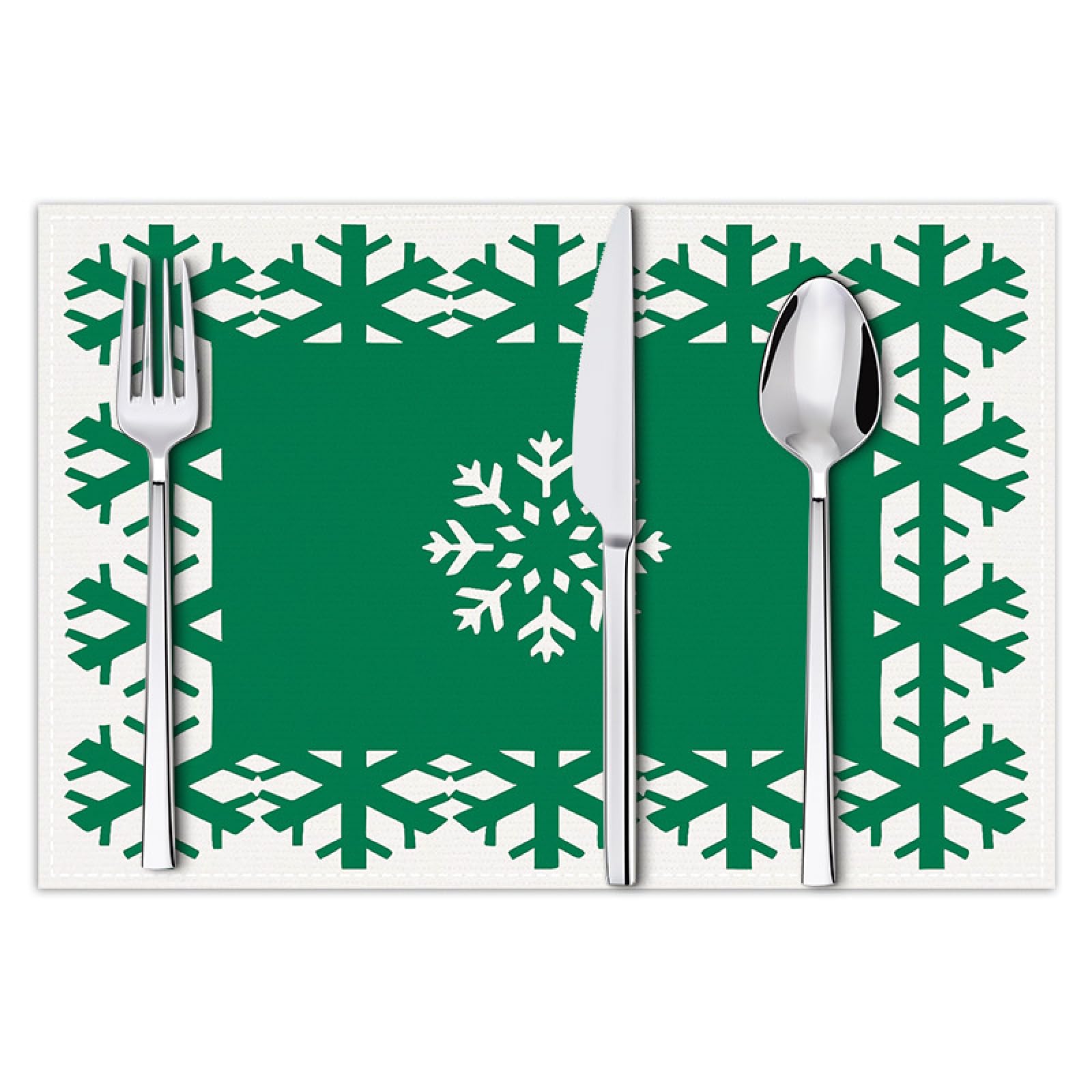 Platzsets Abwaschbar 6er Grüne Schneeflocken Platzdeckchen Abwaschbar Hitzebeständig Leinen Tischuntersetzer für Feiertage Party Dekor Platzset rutschfest Tischsets 45x30 cm