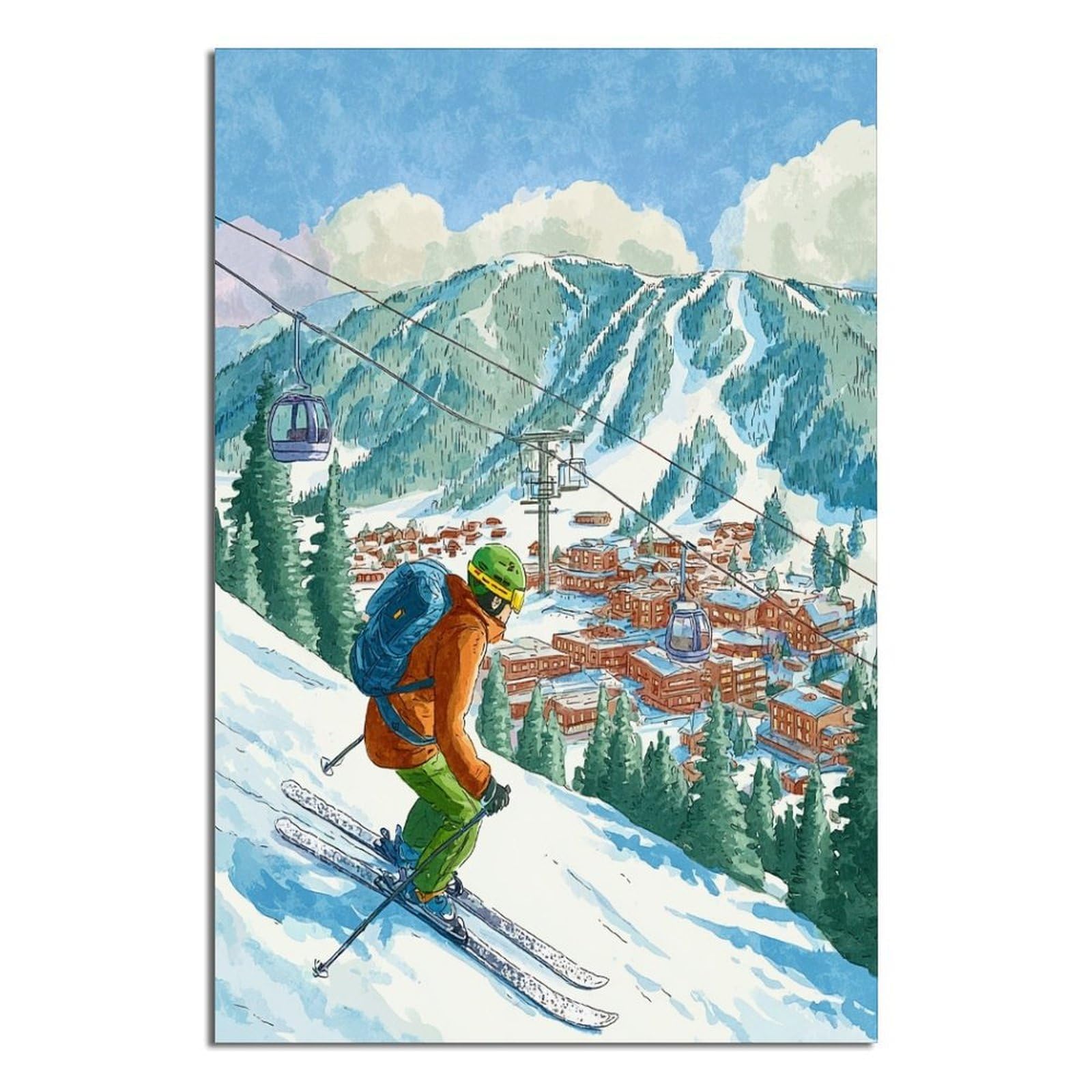 Aspen Colorado Ski Posters 20x30inch(50x75cm) Vintage Watercolor Canvas Art