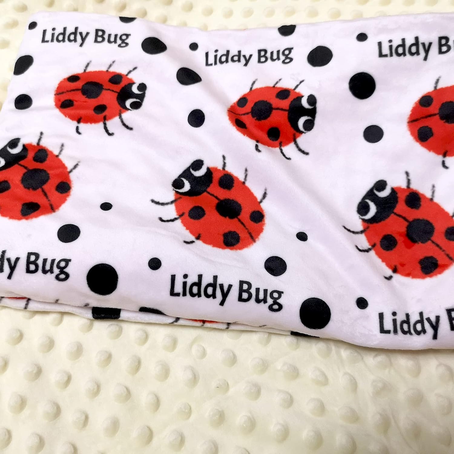 Personalized Ladybug Blanket, Customized Baby Name, Boys and Girls Newborn Gift Super Soft Double Layer Soft Plush Minky Catch Blanket with Dotted Backing 30 X 40 inches