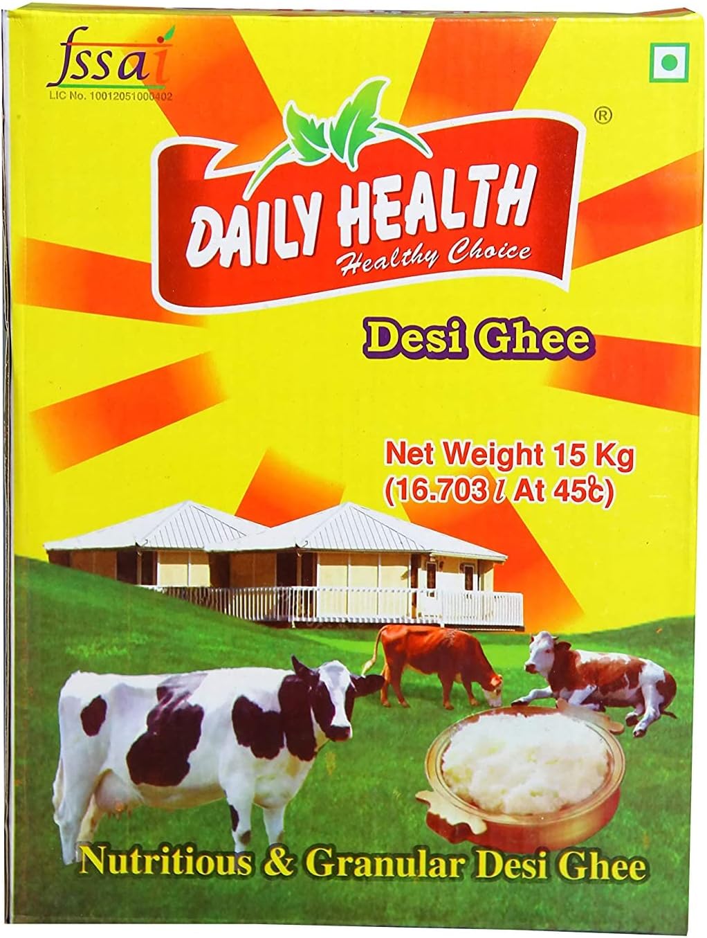 Daily Health Pure Ghee Cow Ghee Shuddh Danedar Ghee With Rich Aroma & Natural Freshness Pure Ghee with Enhanced Taste And Energy देसी घी-15 Kg