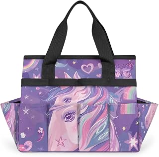Purple Unicorn Butterfly Garden Tool Bag, Garden Tote Storage Bag with 10 Pockets, Indoor and Outdoor Gardening Tool Organizer for Women Men