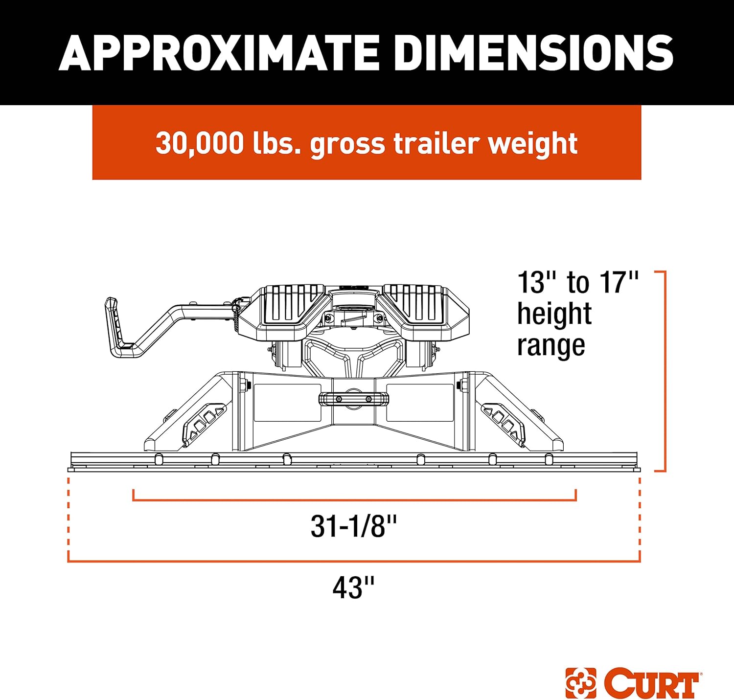 CURT PowerRide 30K 5th Wheel Hitch with Base Rails, 30,000 lbs