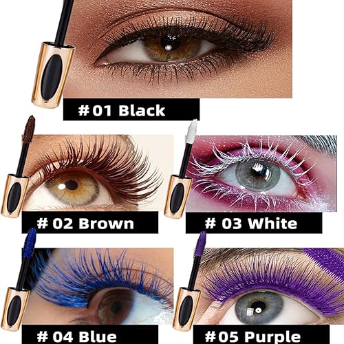 Miniatura 3 de MAEPEOR Máscara de pestañas de fibra de seda 5D más completa y voluminosa, pestañas de colores naturales, impermeable, a prueba de manchas (04 azul)