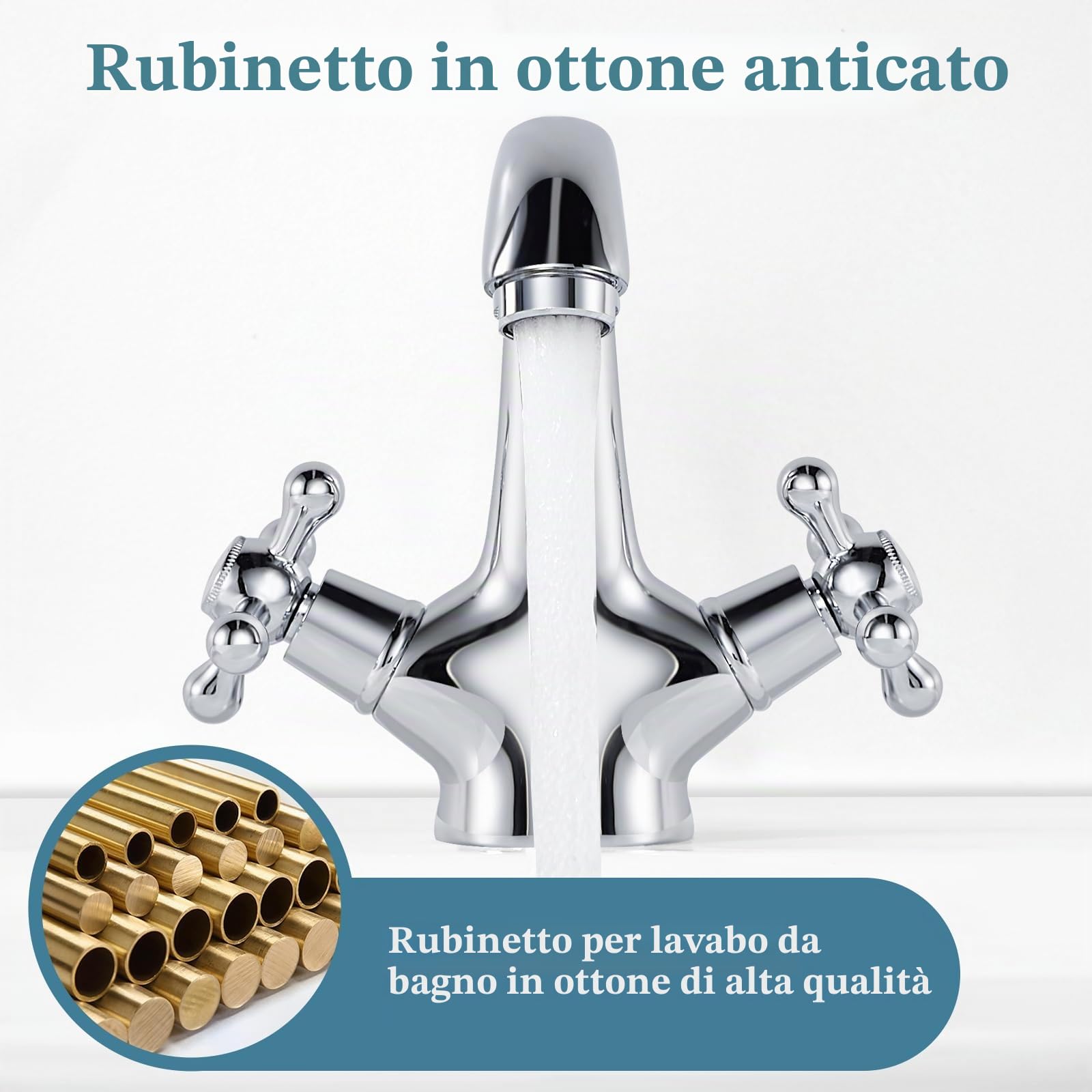 Rubinetto Da Lavandino Retrò, Miscelatore Da Lavandino A Doppia Maniglia, Rubinetto Per Il Lavello Del Bagno, Rubinetteria Da Lavandino Con Acqua Calda E Fredda Disponibile, Cromato