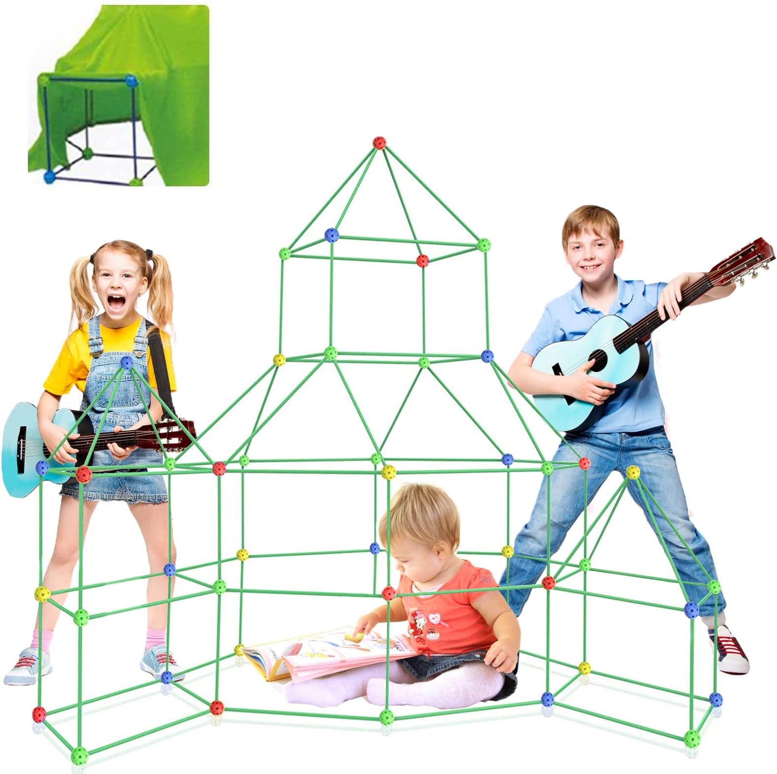 174 pcs Luminous 3D Blocks Fort Building Kit, Construction Toys, Building Set, Creative Toys, Learning Toy, Play Indoor & Outdoor, STEM, DIY, Kids Playhouse, Tunnel, Building KIT Gift for Kids