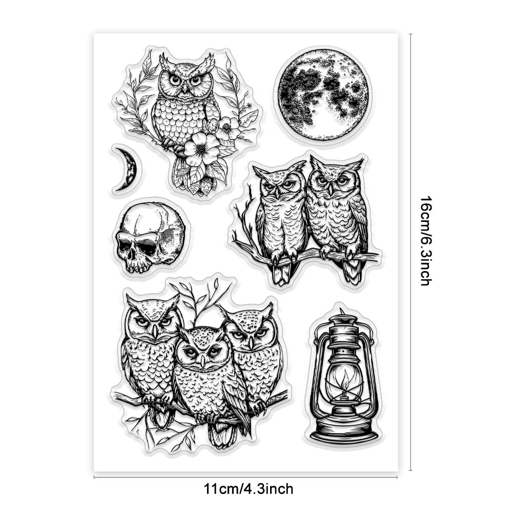 PandaHall Halloween Skeleton Clear Stamps - Skull Flower Butterfly Rubber Stamps 6.3x4.3 Inches