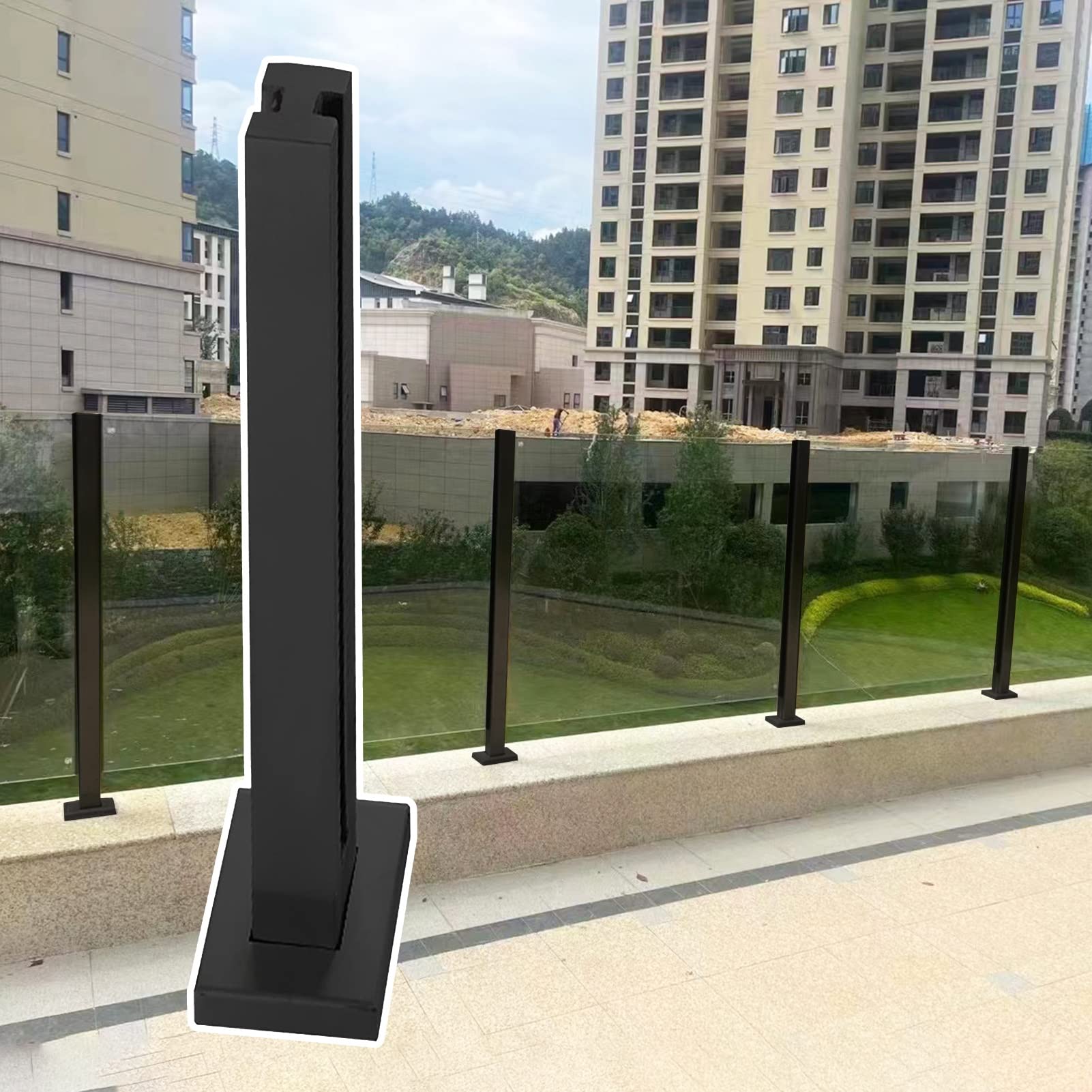GLDYTVF Heavy Duty Black Square Glass Railing Posts for Stair, Balcony, Deck & Garden - 41.3" Height, Durable Handrail Balustrade with Screws for Patio & Loft Safety