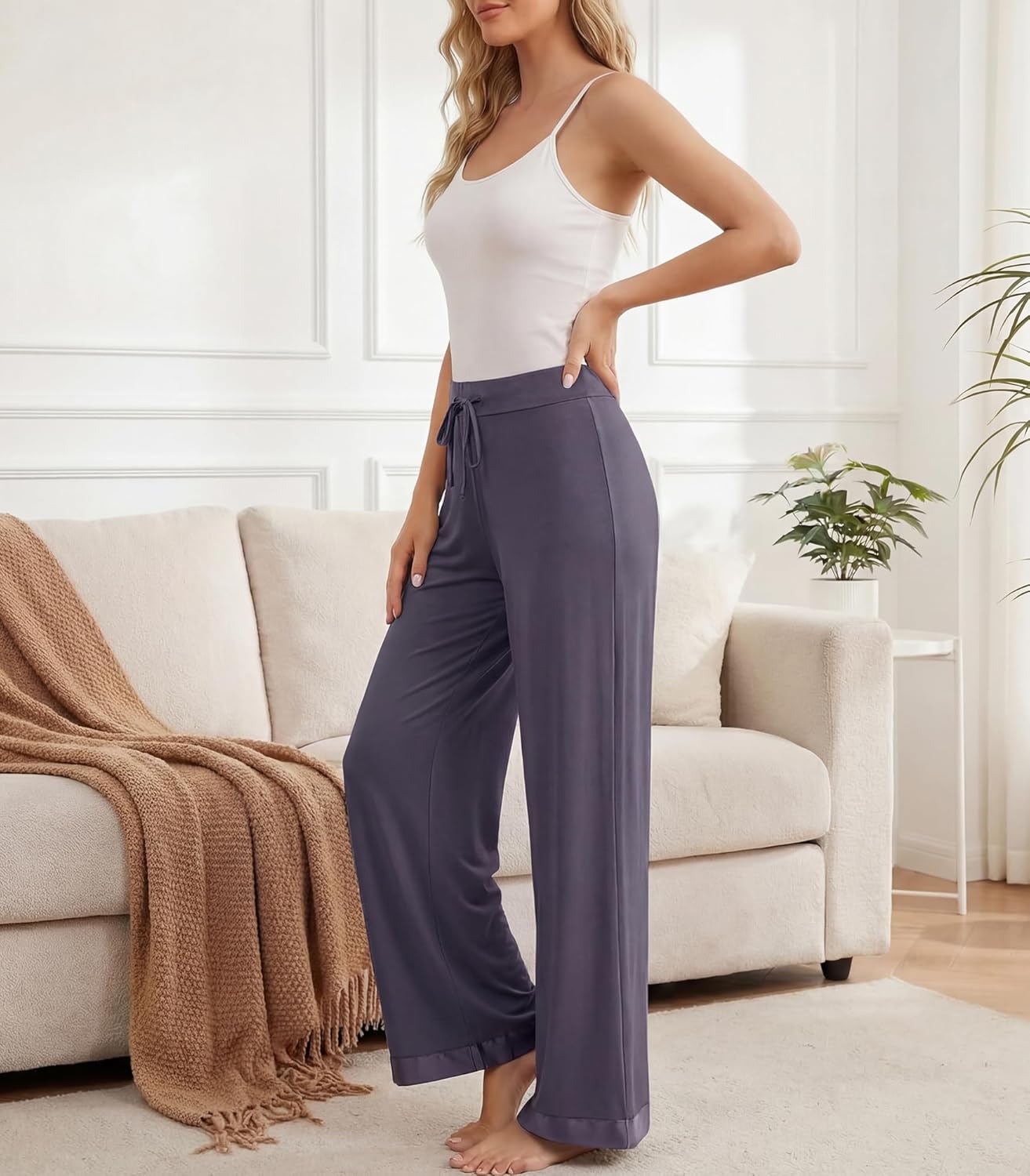 WiWi Pajama Pants for Women Bamboo Viscose Super Soft Bottoms Plus Size Cooling Wide Leg Casual Lounge Yoga Sweatpants S-4X